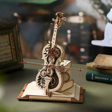 3D Wooden Puzzle Magic Cello Mechanical Music Box Moveable Stem Funny Creative Toys for Child Girls AMK63