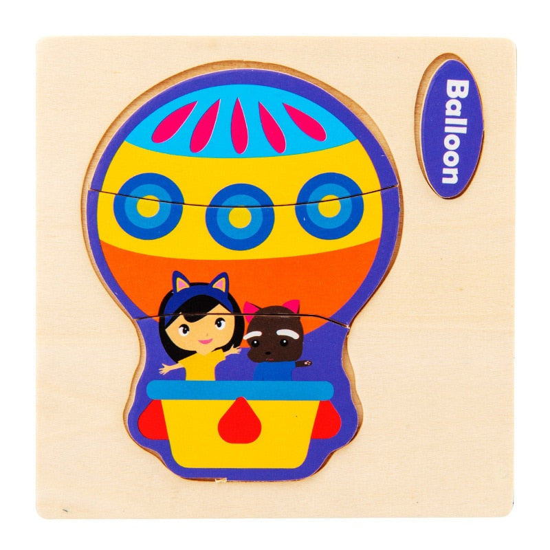 Baby Toy 3D Wooden Puzzle Kids Toy Wood Jigsaw Puzzle Cartoon Animal Vehicle Baby Early Educational Toys for Children Gift - vistoys