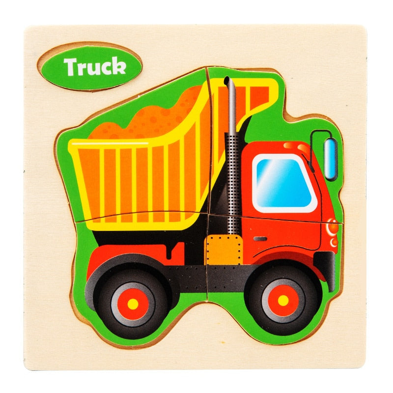 Baby Toy 3D Wooden Puzzle Kids Toy Wood Jigsaw Puzzle Cartoon Animal Vehicle Baby Early Educational Toys for Children Gift - vistoys