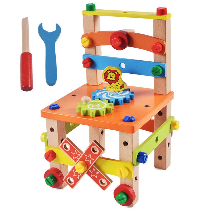Wooden Assembling Chair Kids Montessori Toy For Baby Boy Educational DIY Wooden Blocks Variety Nut Combination Toys For Children
