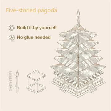 Robotime Rolife 275pcs DIY 3D Five-storied Pagoda Wooden Puzzle Game Assembly Constructor Toy Gift for Children Teen Adult TGN02