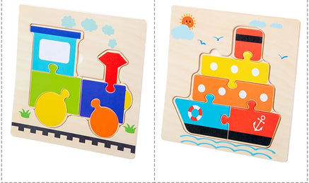 Baby Toys Wooden 3D Jigsaw Puzzle Cartoon Animal Traffic Tangram Jigsaw Puzzles Early Learning Educational Toys For Children