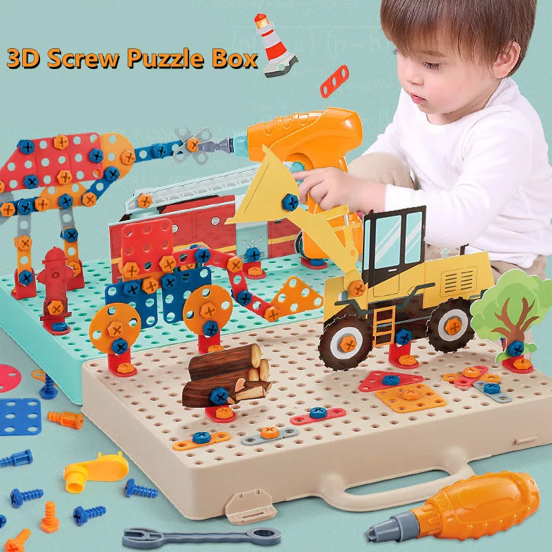 Drilling Screw 3D Creative Disassembly Puzzle Toys For Children Building Bricks Kids DIY Electric Drill Set Educational Toy - vistoys 