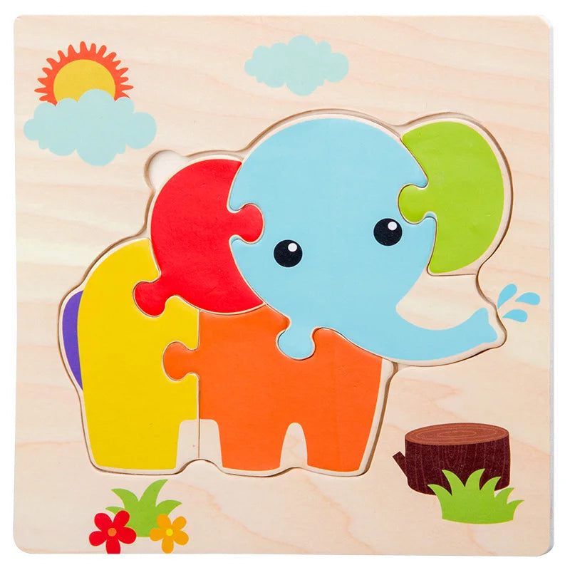 Baby Toys Wooden 3D Jigsaw Puzzle Cartoon Animal Traffic Tangram Jigsaw Puzzles Early Learning Educational Toys For Children