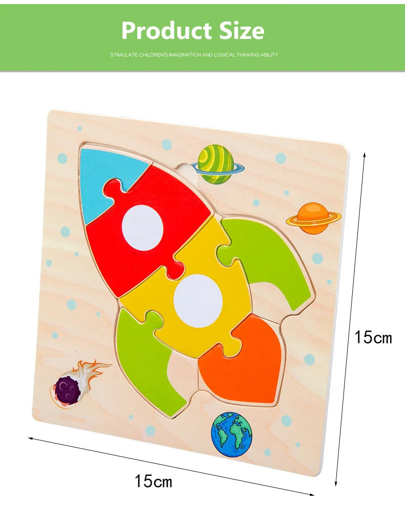 Baby Toys Wooden 3D Jigsaw Puzzle Cartoon Animal Traffic Tangram Jigsaw Puzzles Early Learning Educational Toys For Children
