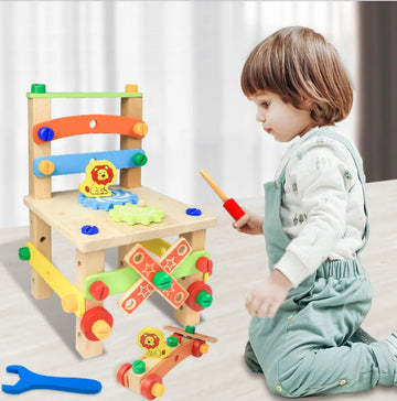 Wooden Assembling Chair Kids Montessori Toy For Baby Boy Educational DIY Wooden Blocks Variety Nut Combination Toys For Children