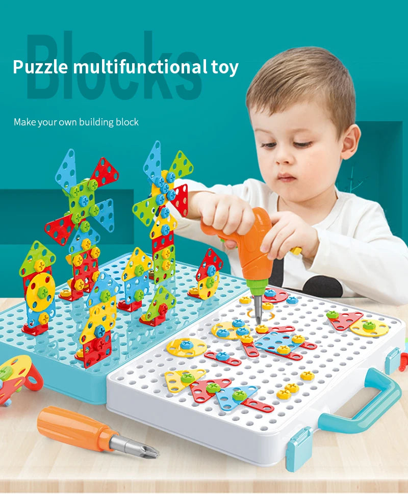 Kids Drill Screw Nut Puzzles Toys Pretend Play Tool Drill Disassembly Assembly Children Drill 3D Puzzle Toys For Boy