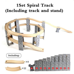 9-26PCS Wood Railway Tracks Accessories Plastic Spiral Wooden Train Tracks with Bridge Piers Educational Toys for Children gift