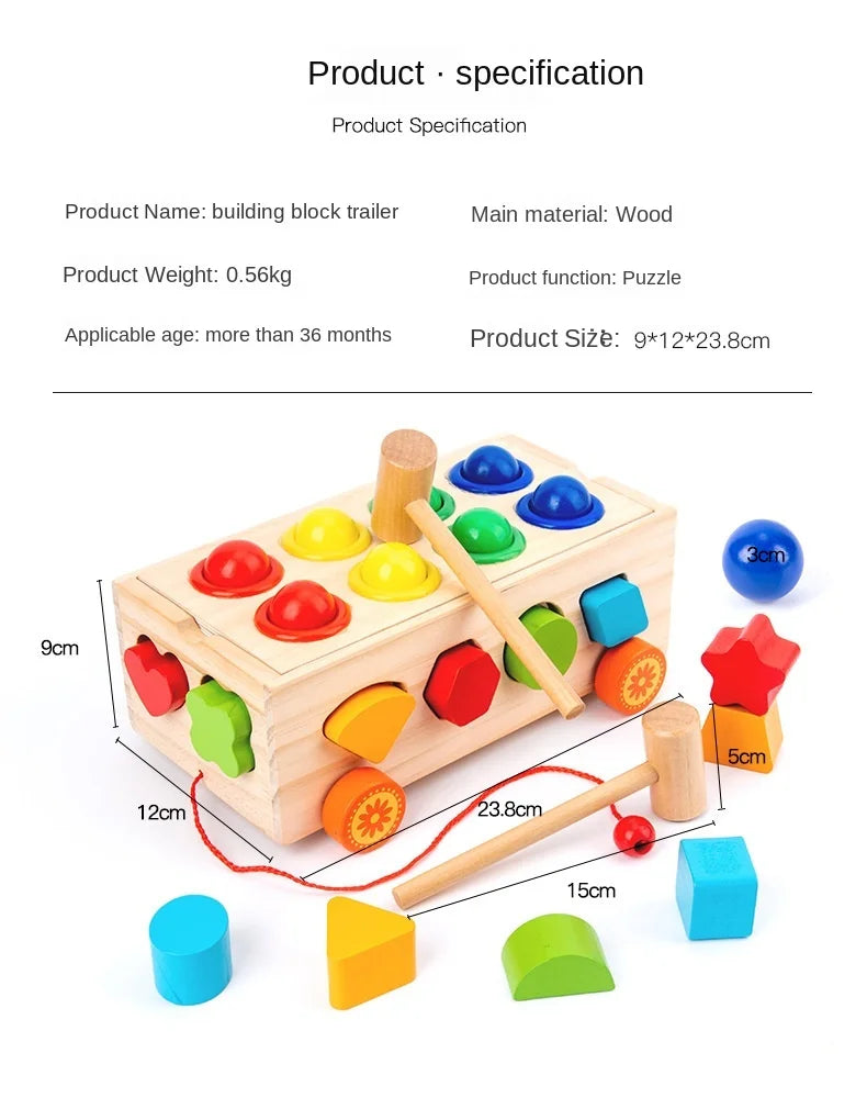 Kids Wooden Building Blocks Cars Baby Montessori Educational Toys Puzzle Drag Car Children Shape and Color Matching Learning Toy