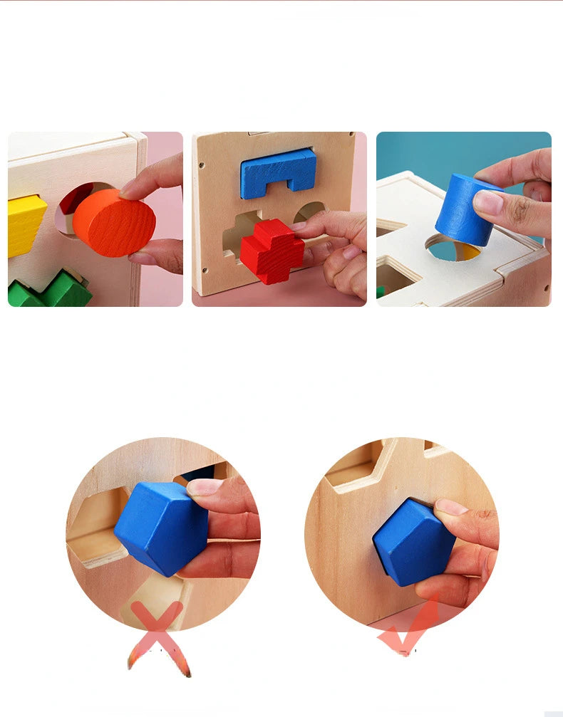 Montessori 15 Hole Intelligence Box Geometric Shapes 3D Puzzle Early Education Three-Dimensional Wooden Paired Building Block