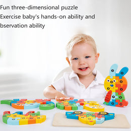 High Quality 3D Wooden Puzzles Educational Cartoon Animals Early Learning Cognition Intelligence Puzzle Game For Children Toys