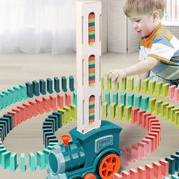 Kids Automatic Laying Domino Train Electric Car Dominoes Set Brick Blocks Kits Games Educational Toys Children DIY Toy Boys Gift