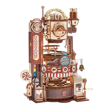 Robotime ROKR 420pcs DIY Chocolate Factory 3D Wooden Puzzle Assembly Marble Run Toy Gift for Children Teens Adult LGA02