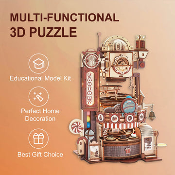 Robotime ROKR 420pcs DIY Chocolate Factory 3D Wooden Puzzle Assembly Marble Run Toy Gift for Children Teens Adult LGA02