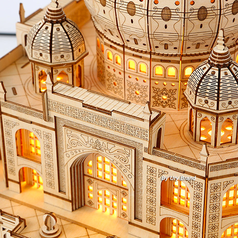 3D Wooden Puzzle House Royal Castle Taj Mahal With Light Assembly Toy For Kids Adult DIY Model Kits Desk Decoration for Gifts