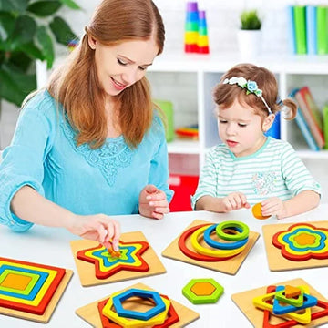 Montessori Shape Sorting Puzzle for Toddlers Baby Infant Preschool Wooden Sensory Stem Educational Learning Toys for Kids Gifts
