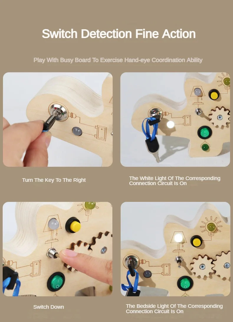 Montessori Busy Board Circuit LED Light Socket ON/OFF Baby Early Hand Fine Cognitive Education Teaching Aids Toy Gifts Busyboard