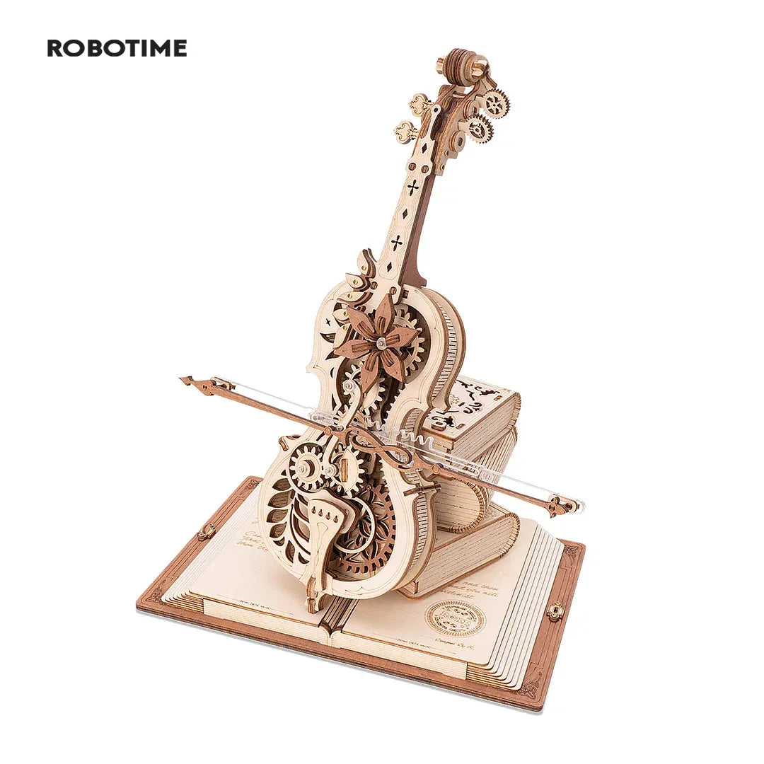 Robotime ROKR 3D Wooden Puzzle Magic Cello Mechanical Music Box Moveable Stem Funny Creative Toys for Child Girls AMK63