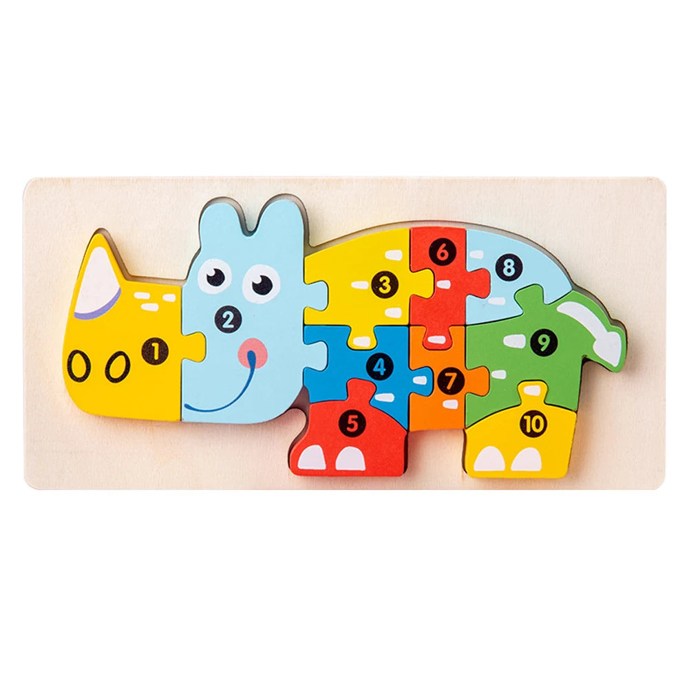 High Quality 3D Wooden Puzzles Educational Cartoon Animals Early Learning Cognition Intelligence Puzzle Game For Children Toys