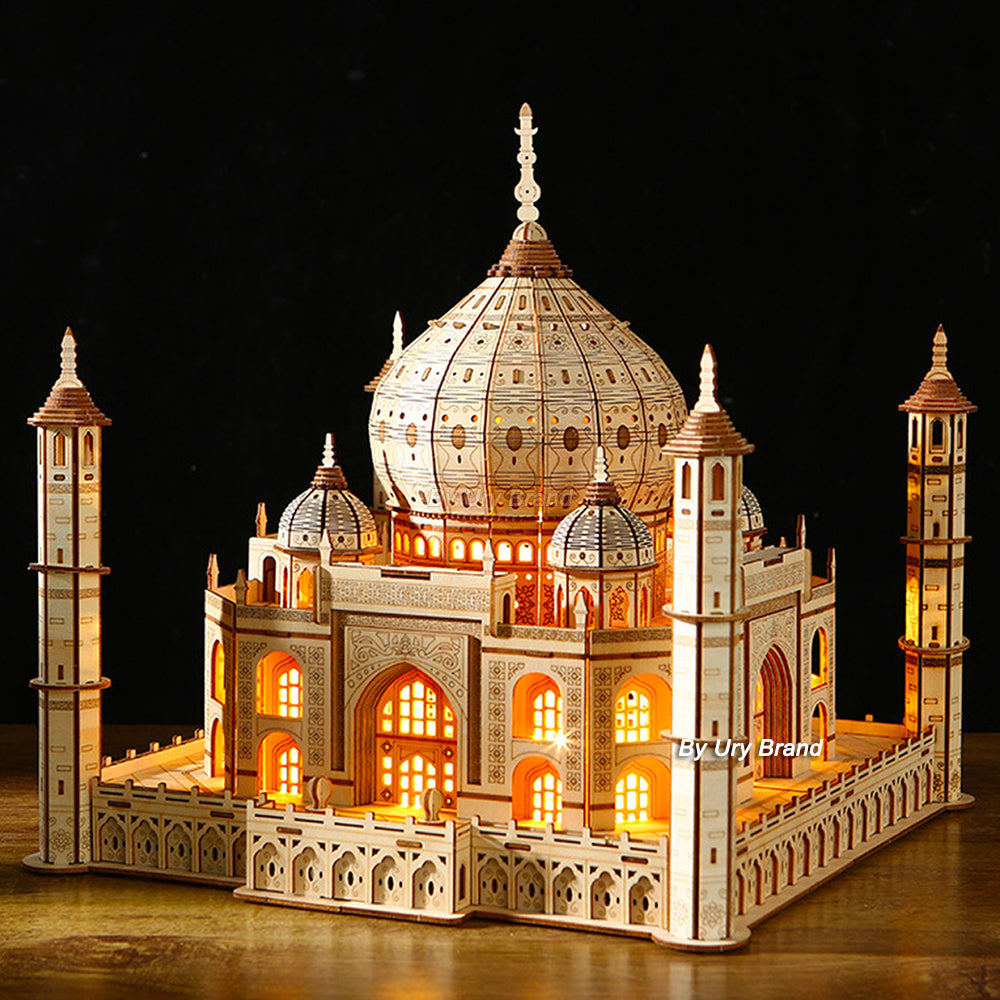 3D Wooden Puzzle House Royal Castle Taj Mahal With Light Assembly Toy For Kids Adult DIY Model Kits Desk Decoration for Gifts