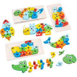 High Quality 3D Wooden Puzzles Educational Cartoon Animals Early Learning Cognition Intelligence Puzzle Game For Children Toys