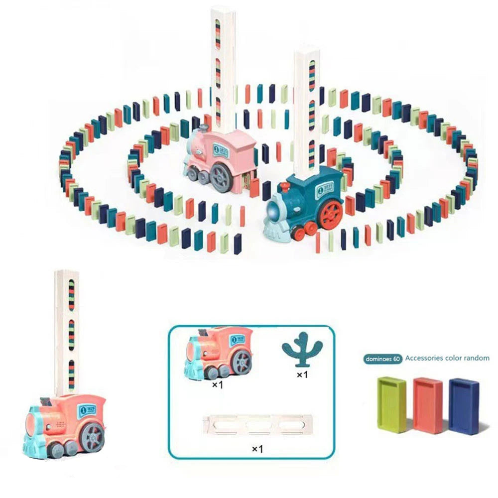 Children's Dominoes Automatic Release Vehicle Electric Small Train Licensing Puzzle Toy