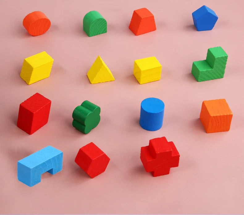 Montessori 15 Hole Intelligence Box Geometric Shapes 3D Puzzle Early Education Three-Dimensional Wooden Paired Building Block