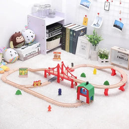 NEW Wooden Train Track Set Wood Railway Tracks Spiral Train Tracks Compatible With Wooden Train Toys For Kids Gifts