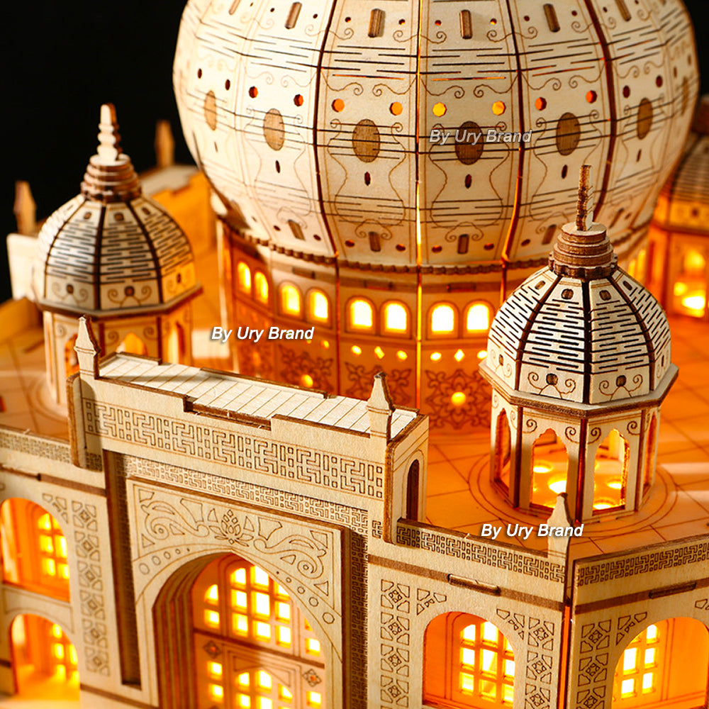 3D Wooden Puzzle House Royal Castle Taj Mahal With Light Assembly Toy For Kids Adult DIY Model Kits Desk Decoration for Gifts