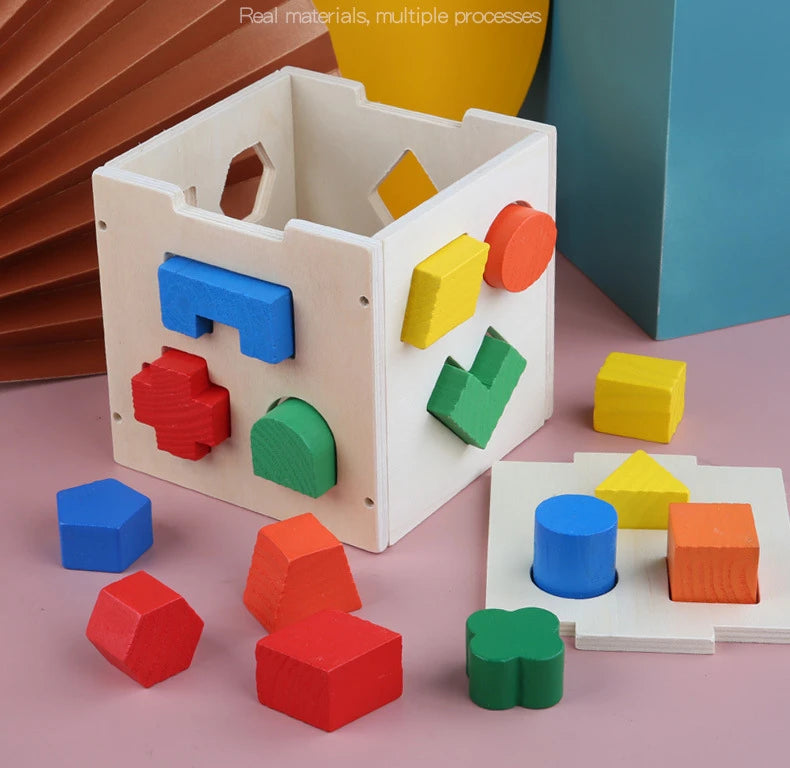 Montessori 15 Hole Intelligence Box Geometric Shapes 3D Puzzle Early Education Three-Dimensional Wooden Paired Building Block