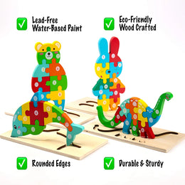 High Quality 3D Wooden Puzzles Educational Cartoon Animals Early Learning Cognition Intelligence Puzzle Game For Children Toys