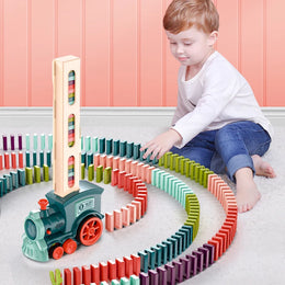 Kids Automatic Laying Domino Train Electric Car Dominoes Set Brick Blocks Kits Games Educational Toys Children DIY Toy Boys Gift