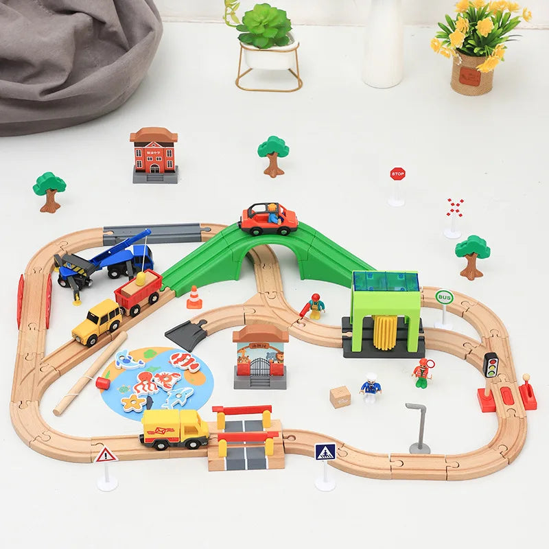 NEW Wooden Train Track Set Wood Railway Tracks Spiral Train Tracks Compatible With Wooden Train Toys For Kids Gifts