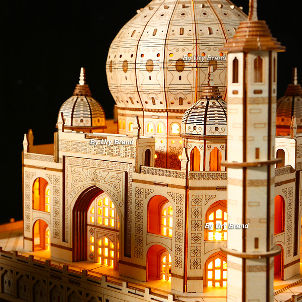 3D Wooden Puzzle House Royal Castle Taj Mahal With Light Assembly Toy For Kids Adult DIY Model Kits Desk Decoration for Gifts