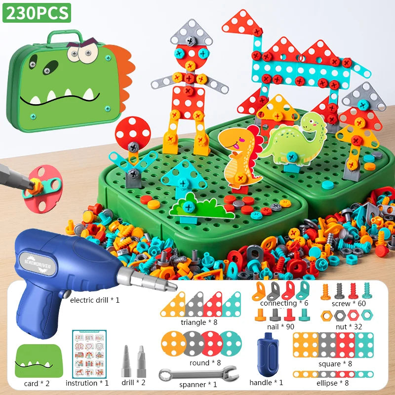 Vis de perçage 3D, Puzzle de démontage créatif, jouets pour enfants, briques de construction, ensemble de perceuse électrique, jouet éducatif