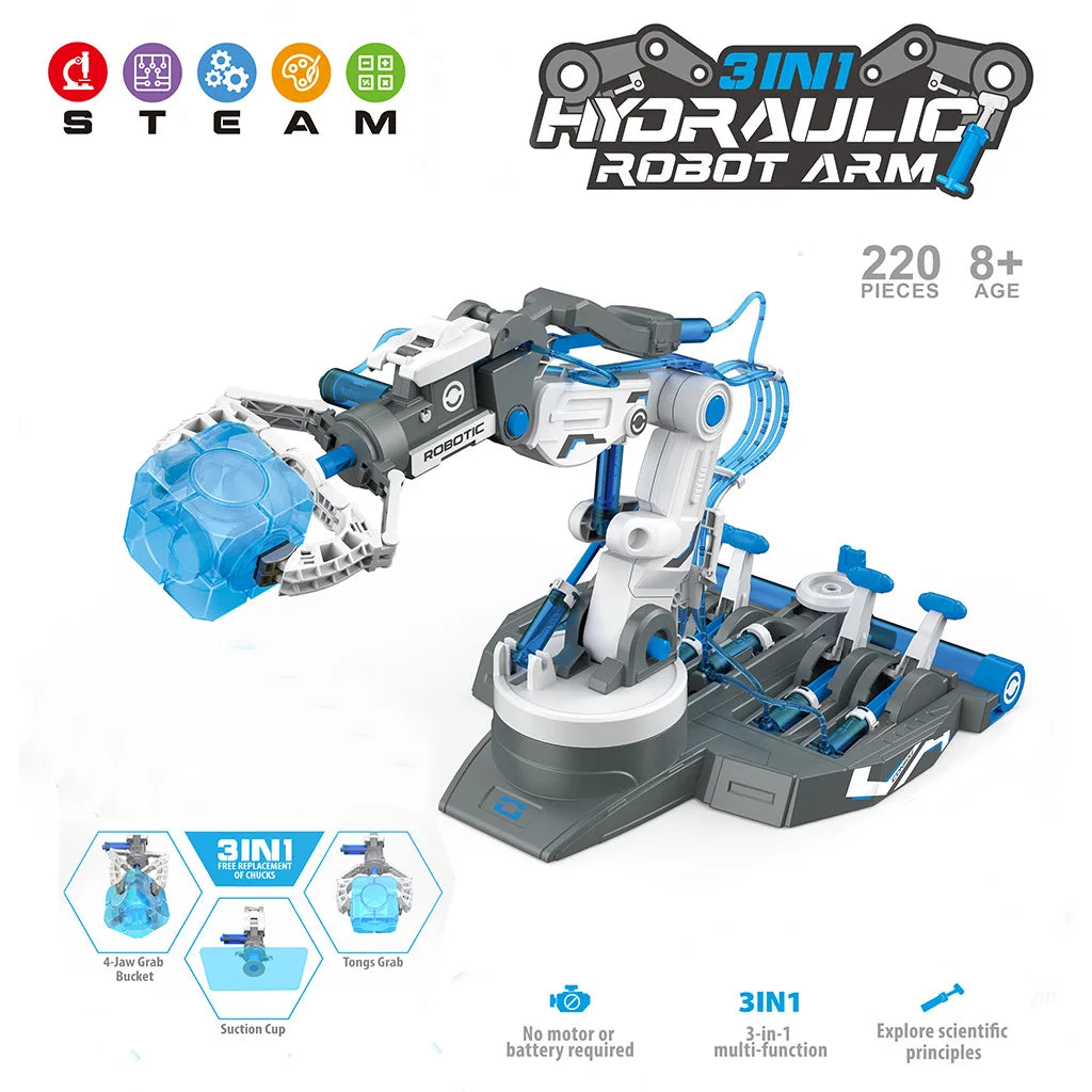 Diy 3In1 Assembled Explore Kids Hydraulic Robot Mechanical Arm Science Experiment Engineering Puzzle Toy Set for Children Gift