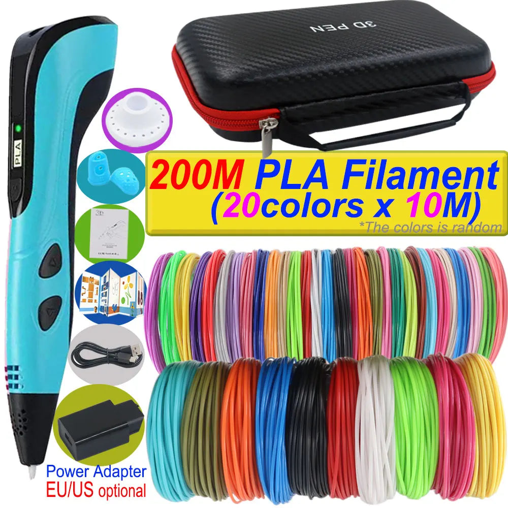 2025 New 3D Printing Pen DIY Three-dimensional Painting Children Toys With LCD Screen Power Adapter 200M PLA Filament Toys Gift