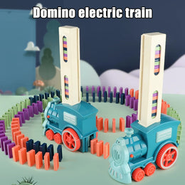 Kids Automatic Laying Domino Train Electric Car Dominoes Set Brick Blocks Kits Games Educational Toys Children DIY Toy Boys Gift