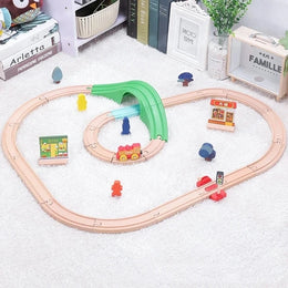 NEW Wooden Train Track Set Wood Railway Tracks Spiral Train Tracks Compatible With Wooden Train Toys For Kids Gifts