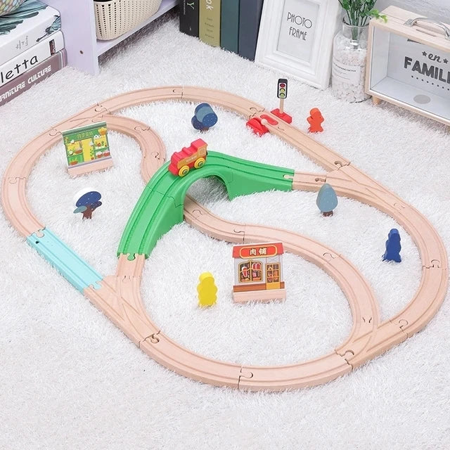 NEW Wooden Train Track Set Wood Railway Tracks Spiral Train Tracks Compatible With Wooden Train Toys For Kids Gifts