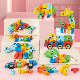 High Quality 3D Wooden Puzzles Educational Cartoon Animals Early Learning Cognition Intelligence Puzzle Game For Children Toys