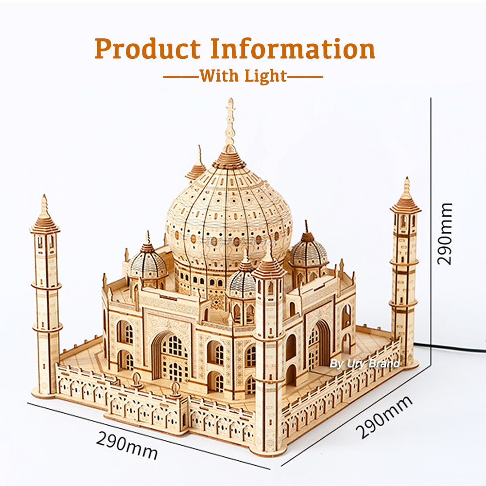 3D Wooden Puzzle House Royal Castle Taj Mahal With Light Assembly Toy For Kids Adult DIY Model Kits Desk Decoration for Gifts