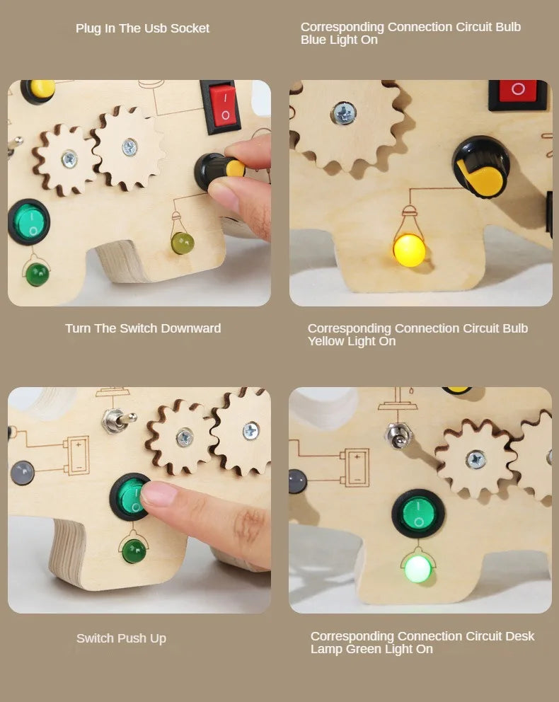 Montessori Busy Board Circuit LED Light Socket ON/OFF Baby Early Hand Fine Cognitive Education Teaching Aids Toy Gifts Busyboard