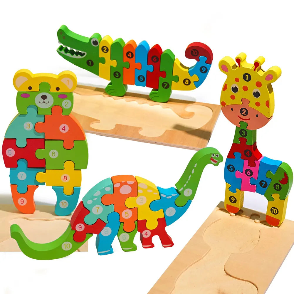 High Quality 3D Wooden Puzzles Educational Cartoon Animals Early Learning Cognition Intelligence Puzzle Game For Children Toys