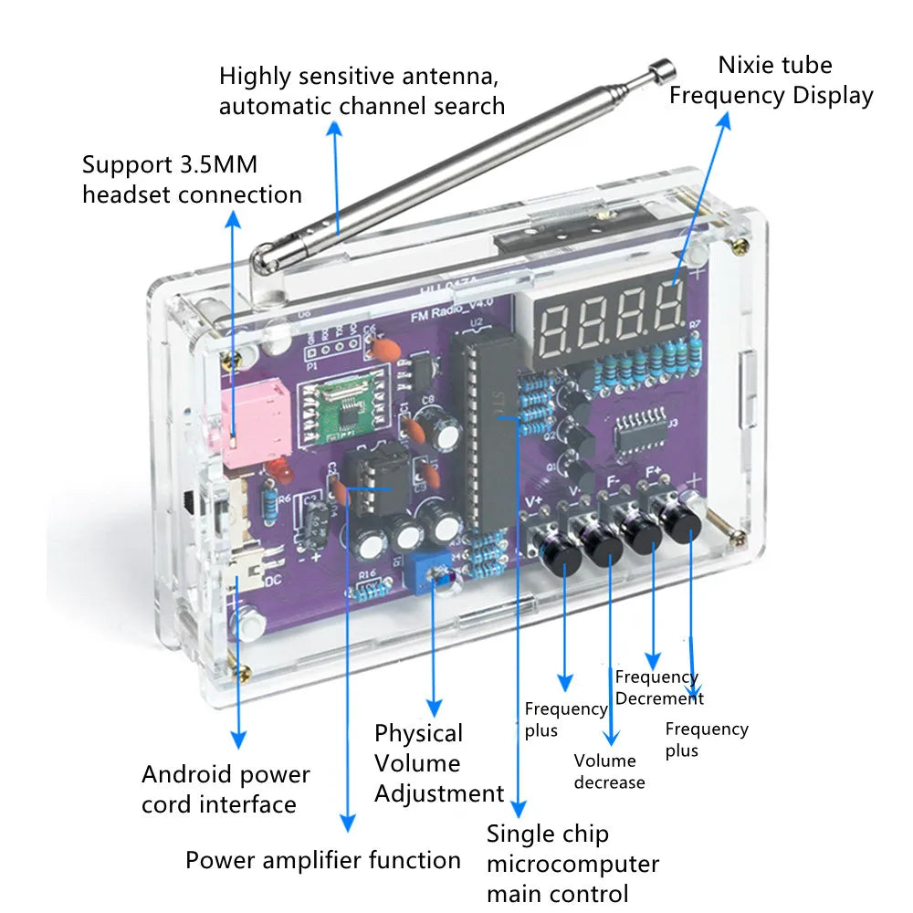 DIY FM Radio Electronic Kit Adjustable Frequency 87-108MHz Digital Display DIY Soldering Project Practice Solder RDA5807S