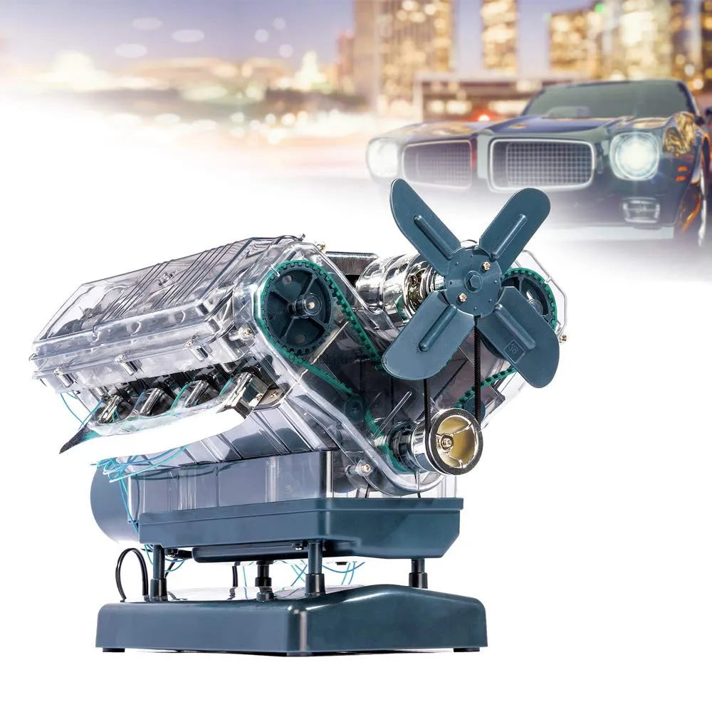 250pcs+ MINI V8 Engine Model Assembly Kit Transparent Visual Runnable Birthday Gift Toys STEAM