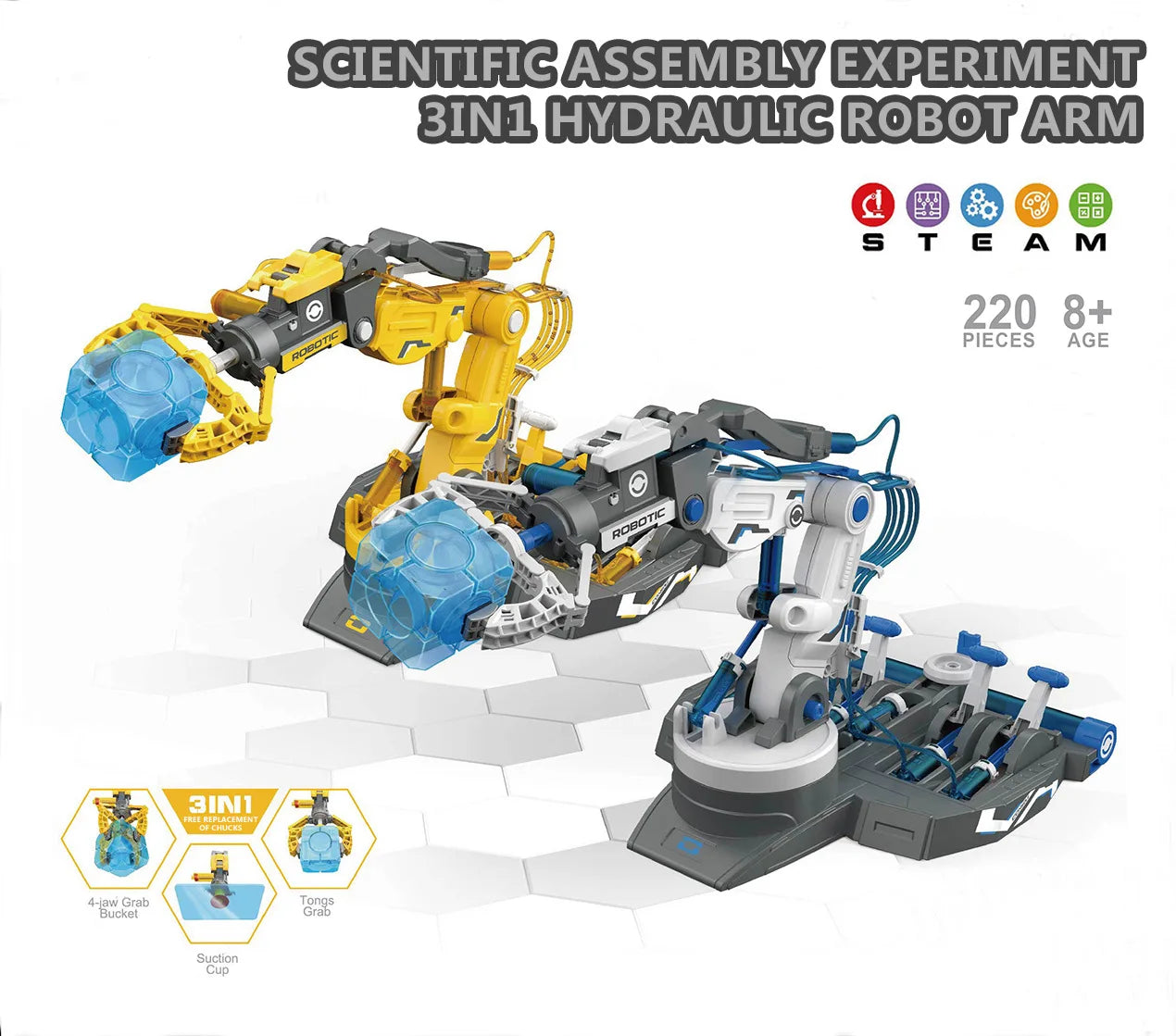 Diy 3In1 Assembled Explore Kids Hydraulic Robot Mechanical Arm Science Experiment Engineering Puzzle Toy Set for Children Gift