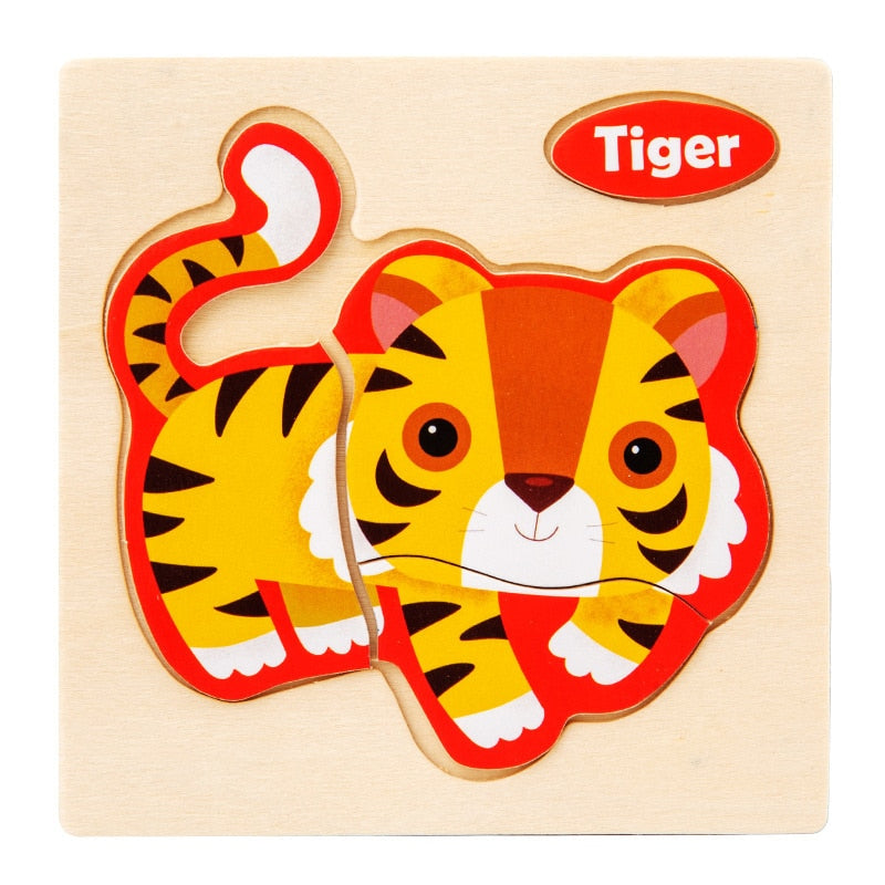 Baby Toy 3D Wooden Puzzle Kids Toy Wood Jigsaw Puzzle Cartoon Animal Vehicle Baby Early Educational Toys for Children Gift - vistoys 