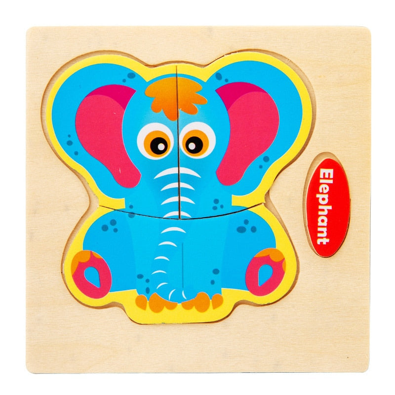 Baby Toy 3D Wooden Puzzle Kids Toy Wood Jigsaw Puzzle Cartoon Animal Vehicle Baby Early Educational Toys for Children Gift