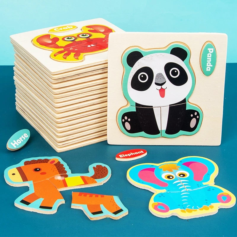 Baby Toy 3D Wooden Puzzle Kids Toy Wood Jigsaw Puzzle Cartoon Animal Vehicle Baby Early Educational Toys for Children Gift